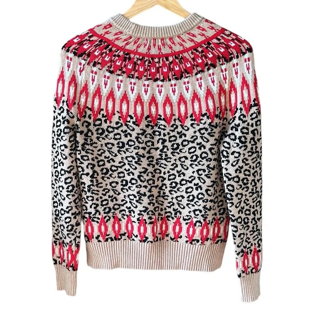 Charter Club XS FairIsle Animal Print Sweater Camel Red Cotton Blend